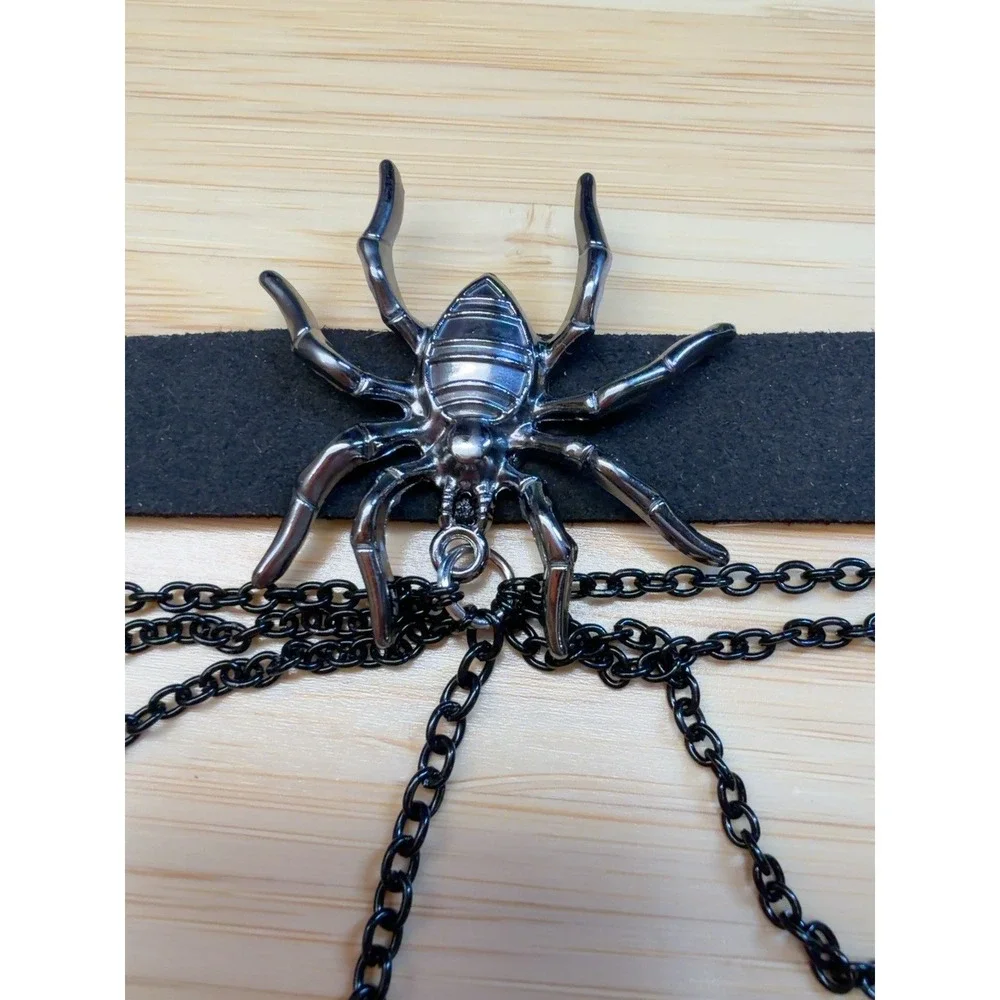 Gothic Spider Choker Necklace Black Chains Red Teardrop Halloween 13